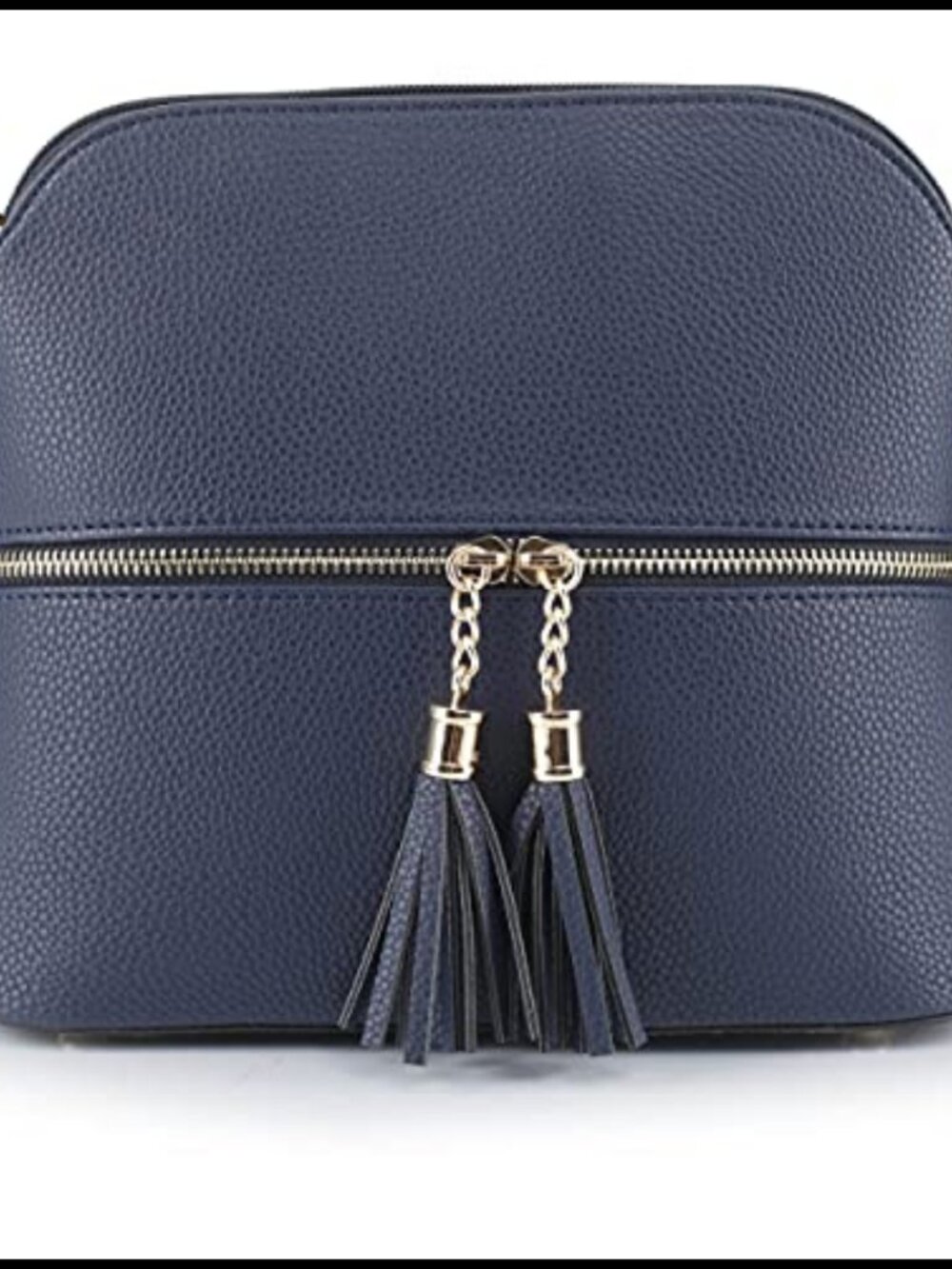 Vegan PU Leather Dome Crossbody Bag Adjustable Strap Tassel Zipper Pockets